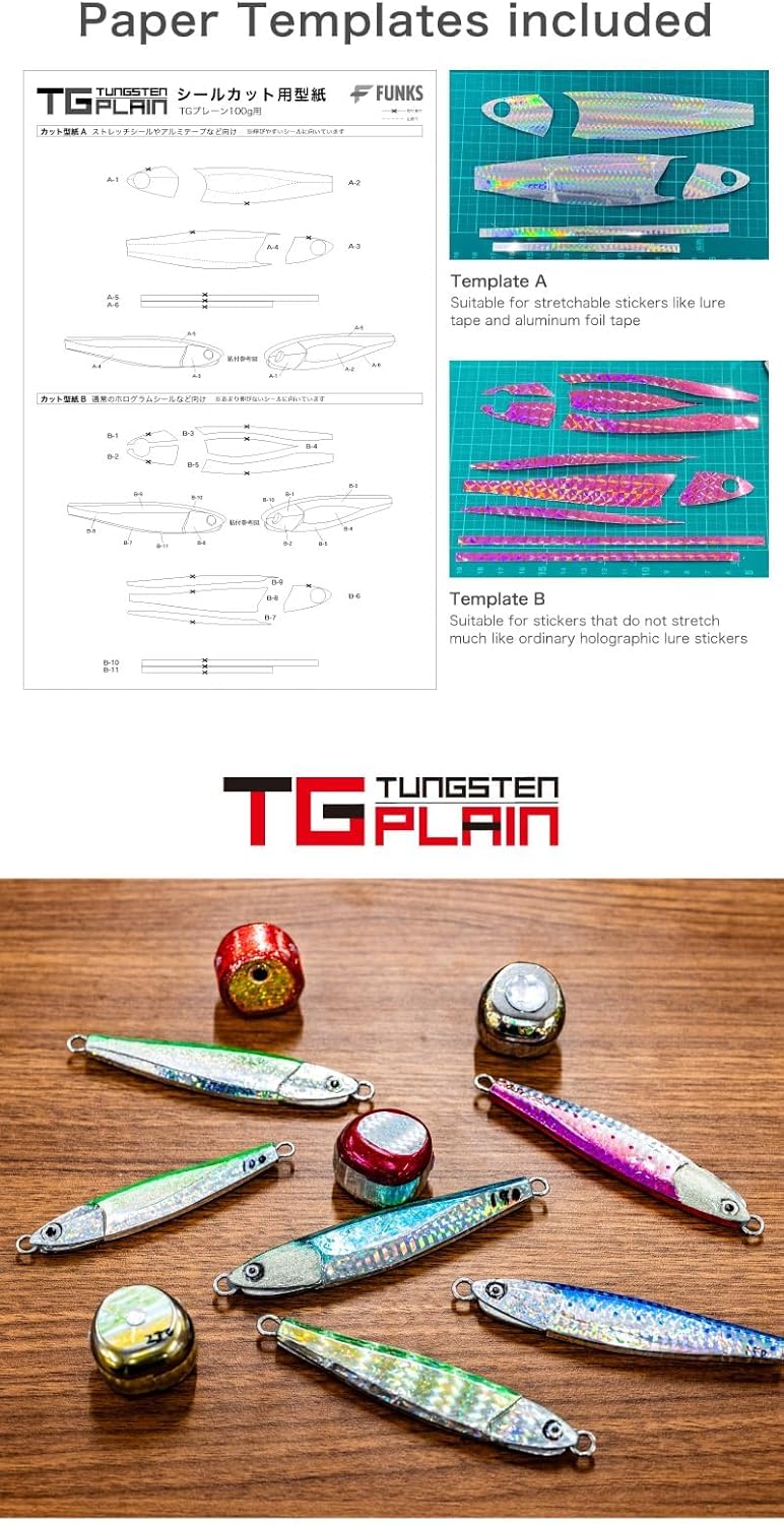 FUNKS TG Plain Tungsten Jig 180g 6.3oz Saltwater Fishing Jigs Metal Jigging Lure Deep Sea for Bass Unpainted with Paper Templates Designed in Japan