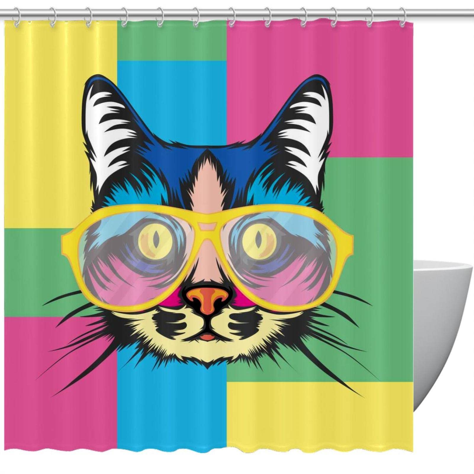 Rideau de douche motif chat grand format imperméable pour baignoire