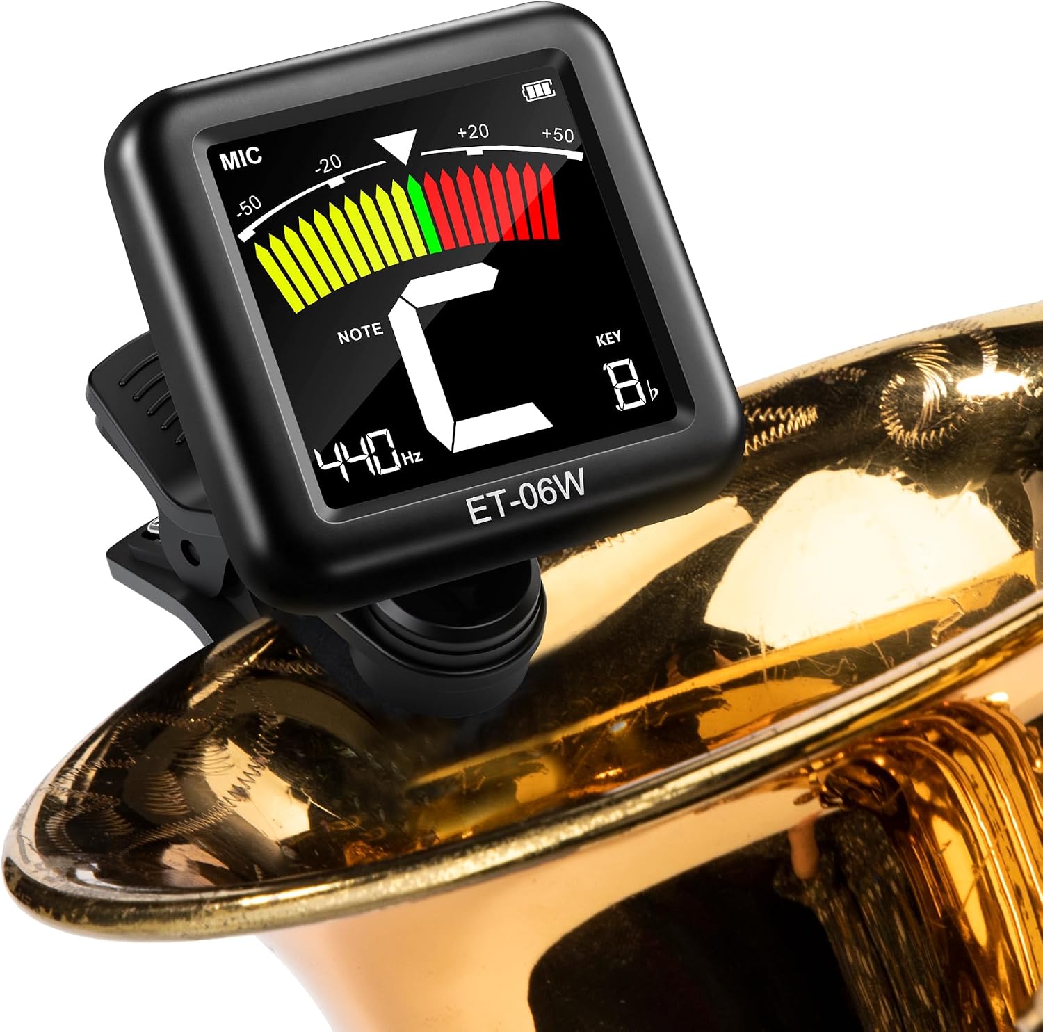 ENO MUSIC Rechargeable Clip On Alto Saxophone Tuner with Colorful Big LCD Display Wind Instrument Tuner, Saxophone Accessories for Musicians
