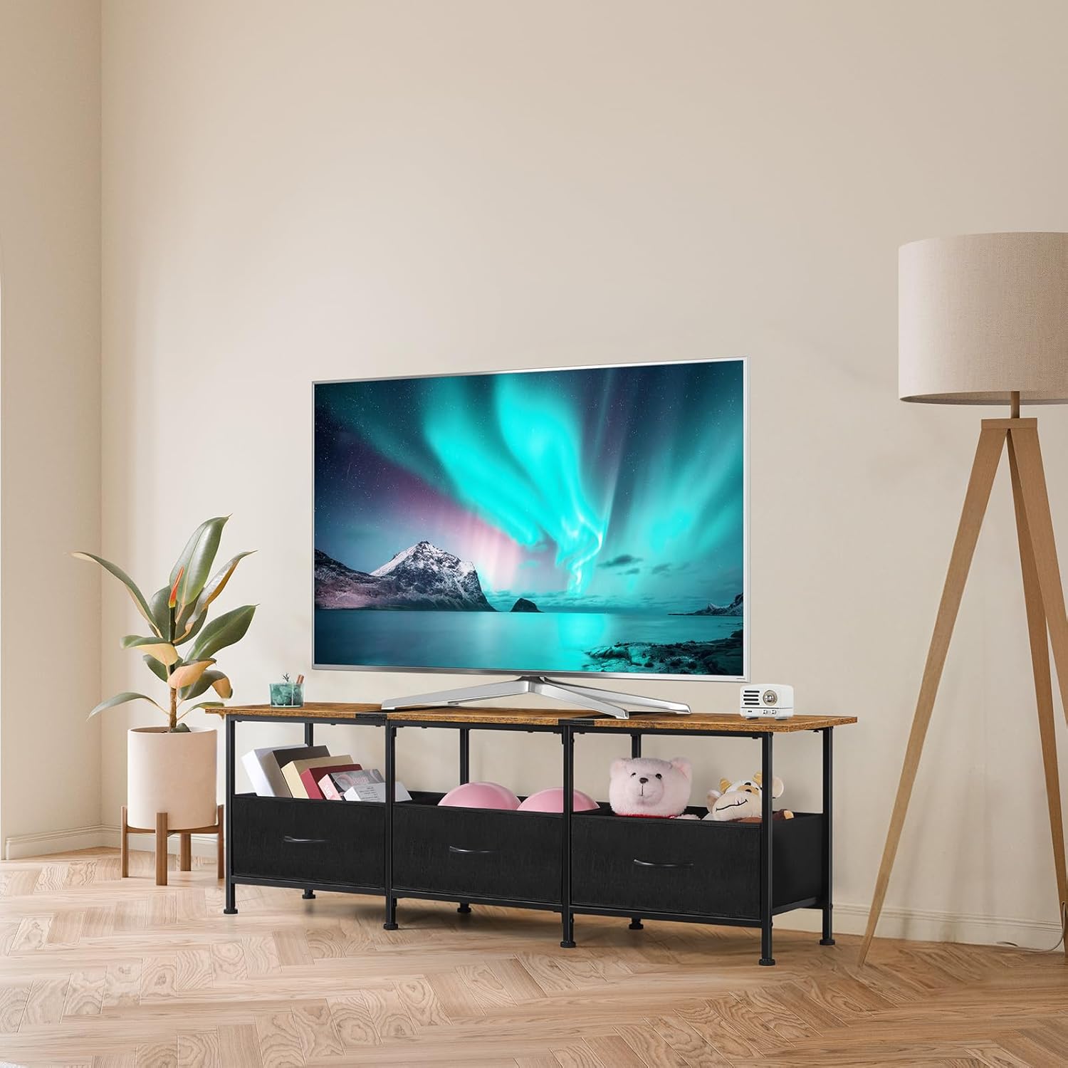 CADUKE TV Stand with Storage Drawers, Farmhouse Entertainment Center for 50/55/60 inch Television, Industrial TV Console Table for Living Room and Bedroom, Brown (Brown) - Image 5