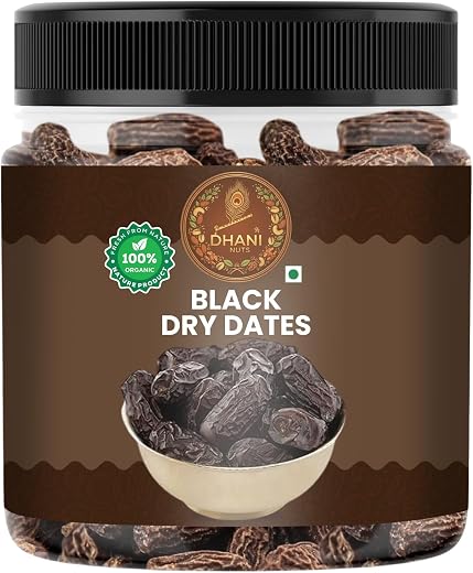 Dhani Nuts Black Dates | Premium Date Soft Seedless Khajur with Chewy Texture | Naturally Sweet | Healthy Snack | Fresh Qu...