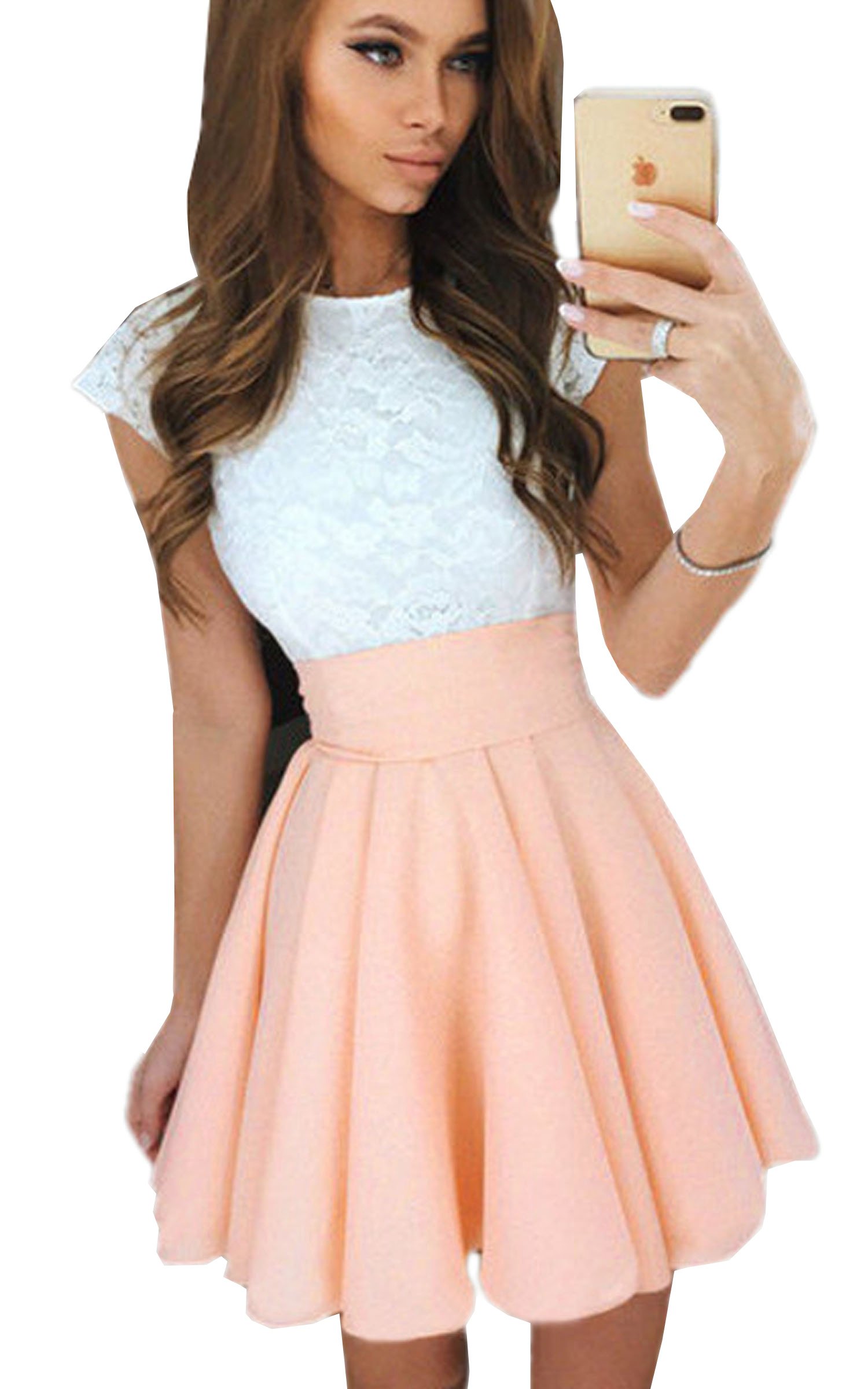 ECOWISH Sommerkleid Spitze Kleid Damen Cocktailkleid Festlich Partykleid A Linie Ärmellos Knielang