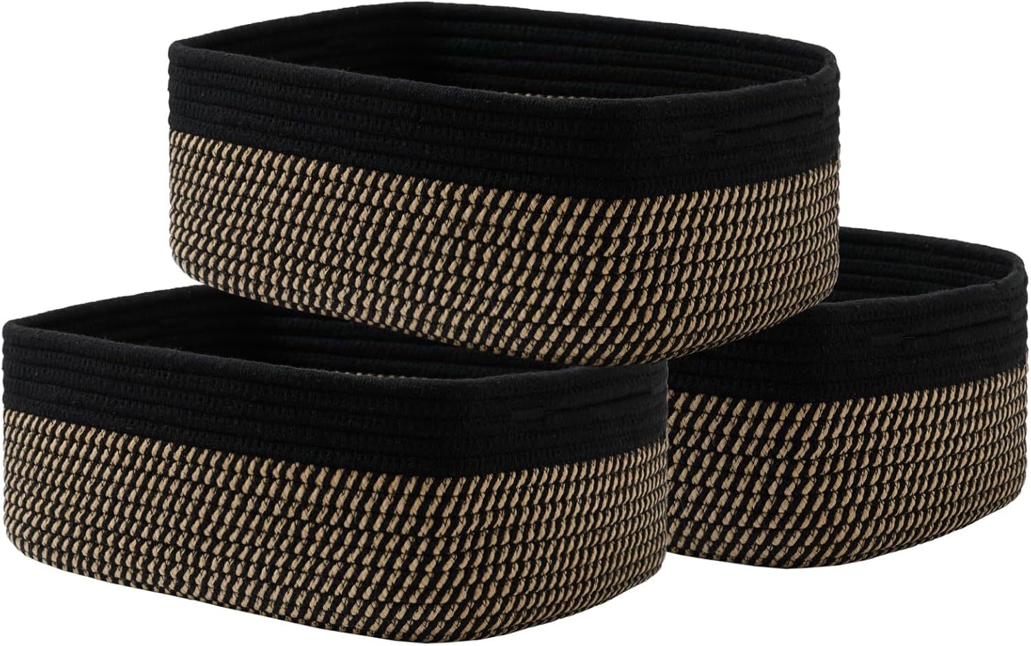 KALLAX Small Woven Basket, 13.5 x 9.5 x 5 Inches, Storage Basket for Organizing, Cute Small Rope Shelf Closet Cube Storage Bins Baskets for Shelves, Dog Toy Gift Baskets Empty, 3 Pack Black & Brown KALLAX Small Woven Basket, 13.5 x 9.5 x 5 Inches, Storage Basket for Organizing, Cute Small Rope Shelf Closet Cube Storage Bins Baskets for Shelves, Dog Toy Gift Baskets Empty, 3 Pack Black & Brown