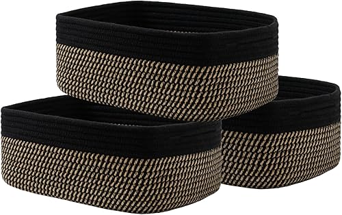 Miniatura 30 de Cesta tejida pequeña, 12 x 8 x 4.5 pulgadas, cesta de almacenamiento para organizar, bonita canasta de cuerda pequeña para estante de armario, cubos