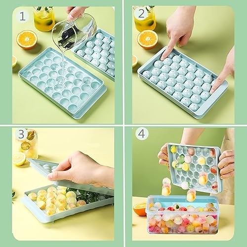 Miniatura 4 de Bandejas para cubitos de hielo, bandeja redonda para cubitos de hielo con tapa y contenedor, molde para hacer bolas de hielo para congelador, 99