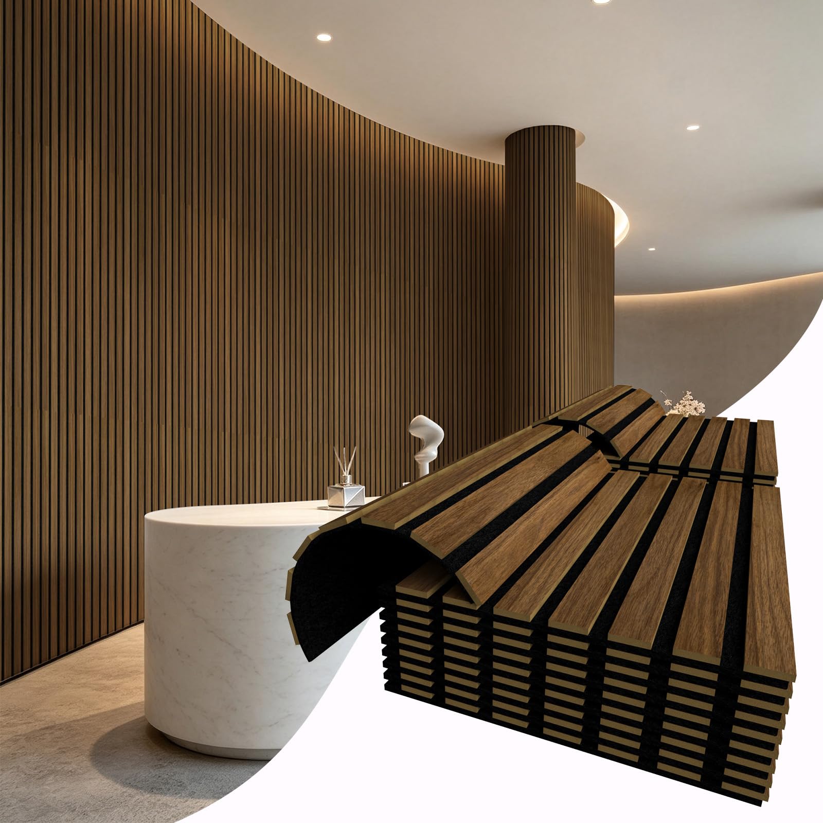 Vieshful Set da 20 Pannelli MDF Legno Acustici Flessibili 28x40cm Noce | Doghe Parete per Colonne e Curve, Pannelli 3D per Ridurre l'Eco e Migliorare l'Acustica, Decorazione Fai-da-Te
