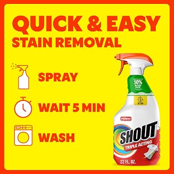 Shout Active Enzyme Laundry Stain Remover Spray, Triple-Acting Formula Clings, Penetrates, and Lifts 100+ Types of Everyday Stains - Prewash Spray 22oz (Pack of 2)