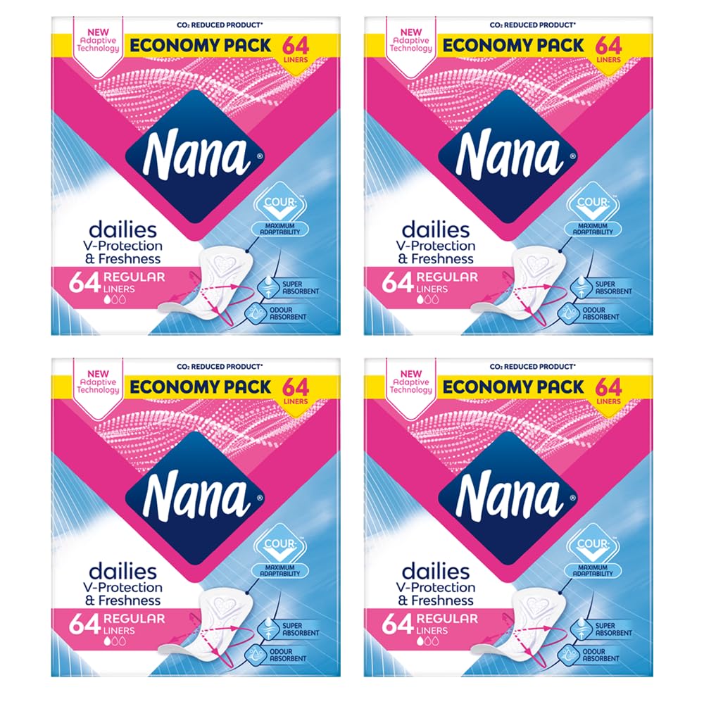 Nana Daily Regular Panty Liners, Super Absorbent, Gentle on the skin, Scent Free - 64 Liners (pack of 4)