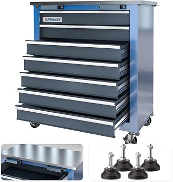 LARBANKE 7-Drawer Rolling Toolbox,Tool Box with 360 Lockable Wheels and Padded Feet,Tool Chest with Keyed Locking System and Drawer Liners,can be Combined Storage System with Tool Chest