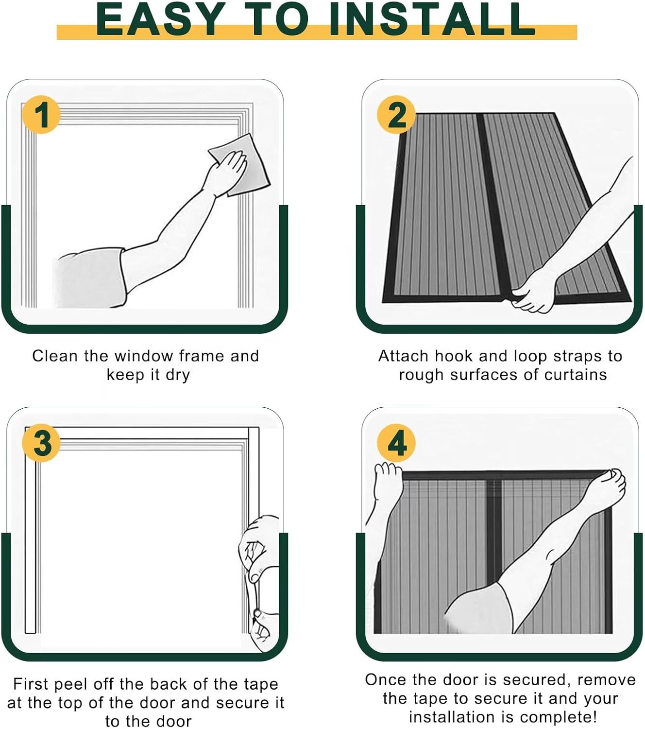 Door Screen Door Magnetic Auto Close W 105xH 190cm(41x75inch) Portable Screen Door Auto Close Easy to Install Strong Magnet Door Net for French Door Patio Door, Black