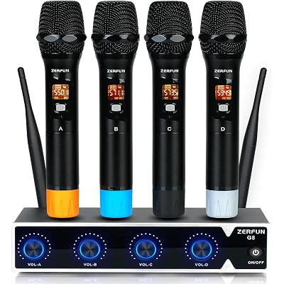 Pro Wireless Microphone System 4 Channel, UHF Metal Cordless Handheld Mics for Church Karaoke Singing, 4x50 Adjustable Frequency(G8 Battery 4 Handheld)