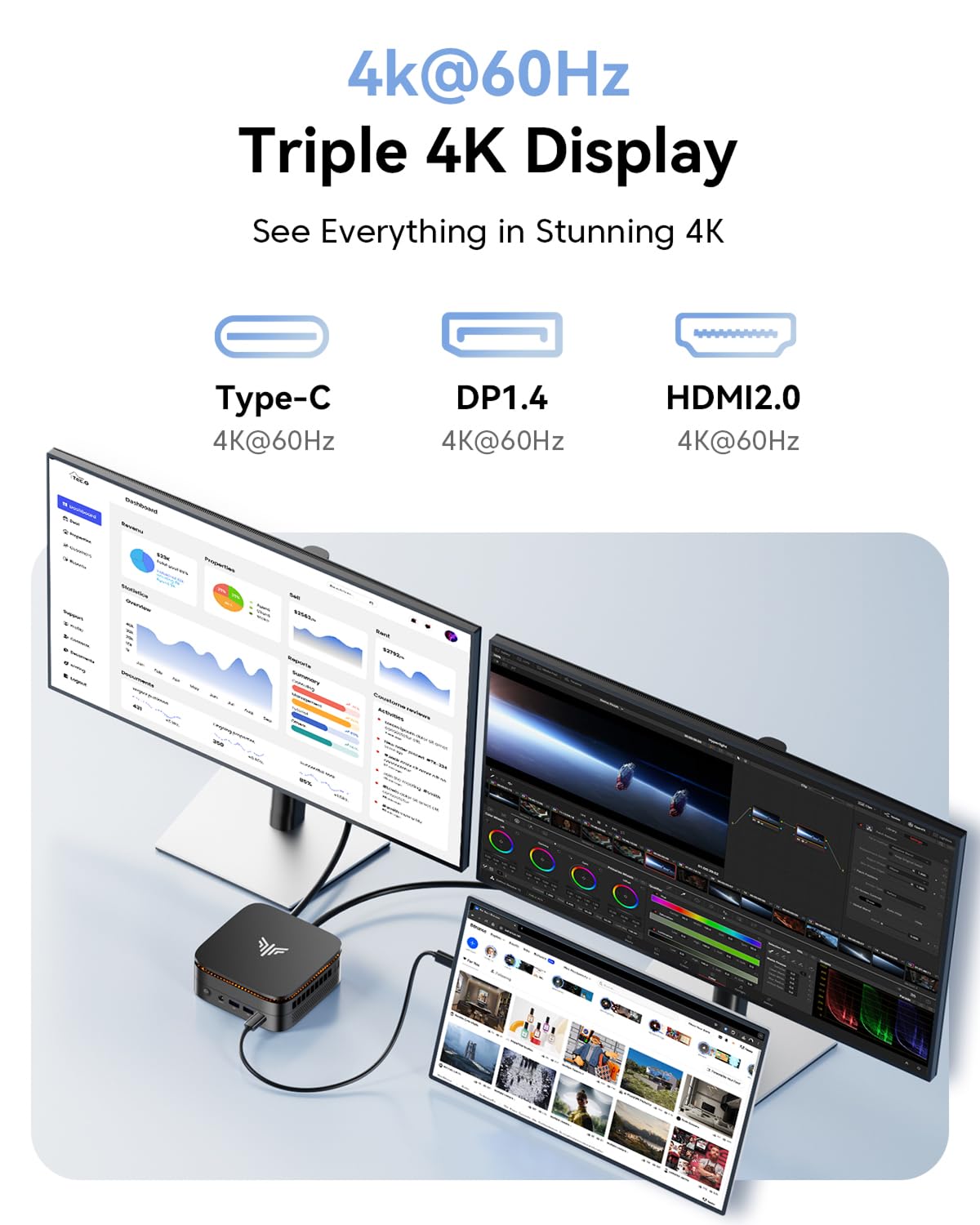 NiPoGi Pinova P1 Mini PC ΑΜD 4300U,8GB DDR4 256GB SSD Mini Desktop Computer, Triplo Display DP 1.4+HDMI 2.0 4K+USB 3.2 Type-C @60Hz /WiFi 5/BT 4.2 Radeon Graphics