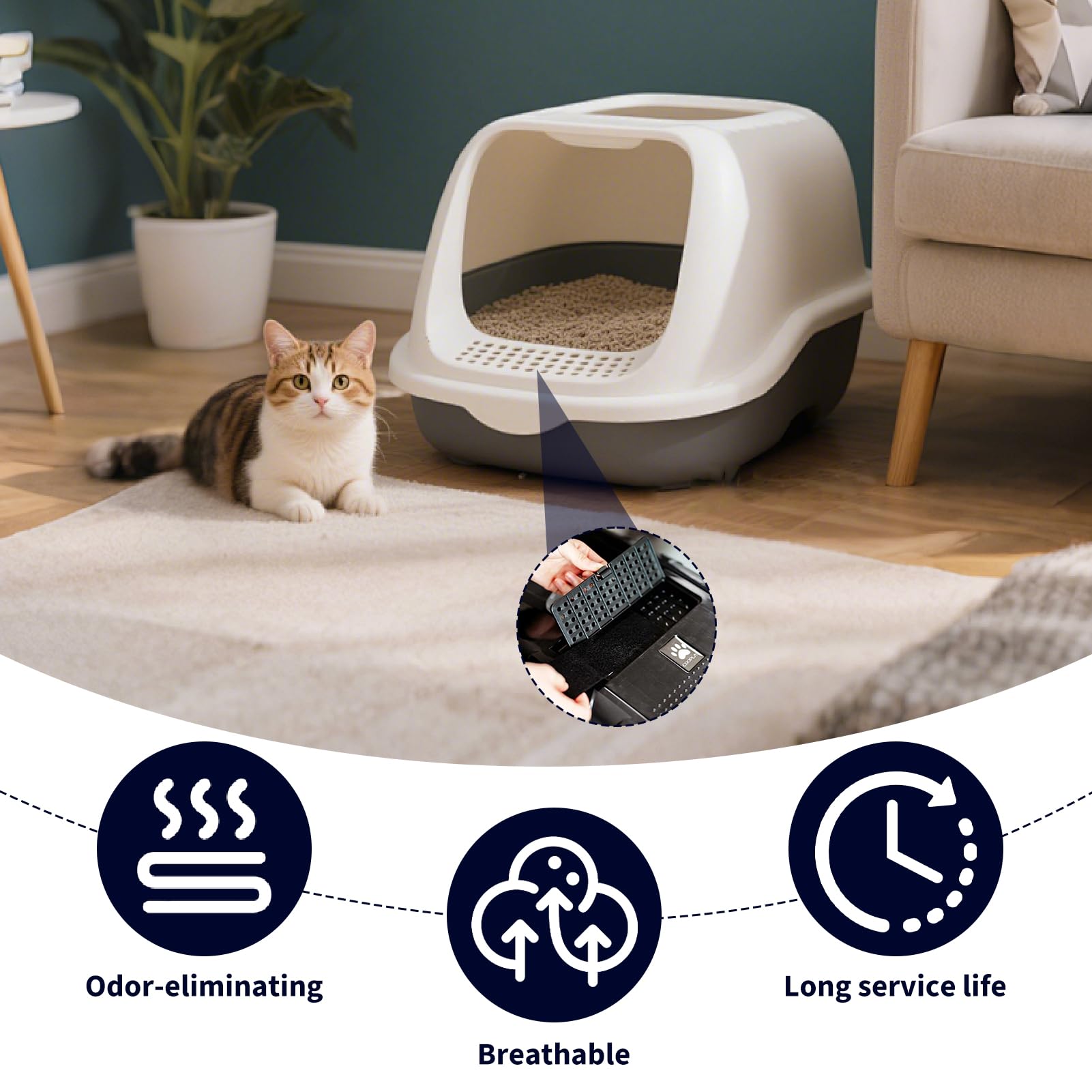 4 Stück Aktivkohlefilter Katzenklo Kompatibel CROPLAS, Katzenklo Filter 4er Pack – Universal Ersatzfilter Katzentoilette mit Deckel 4 mm Aktivkohlevlies zuschneidbar Zubehör frische Luft
