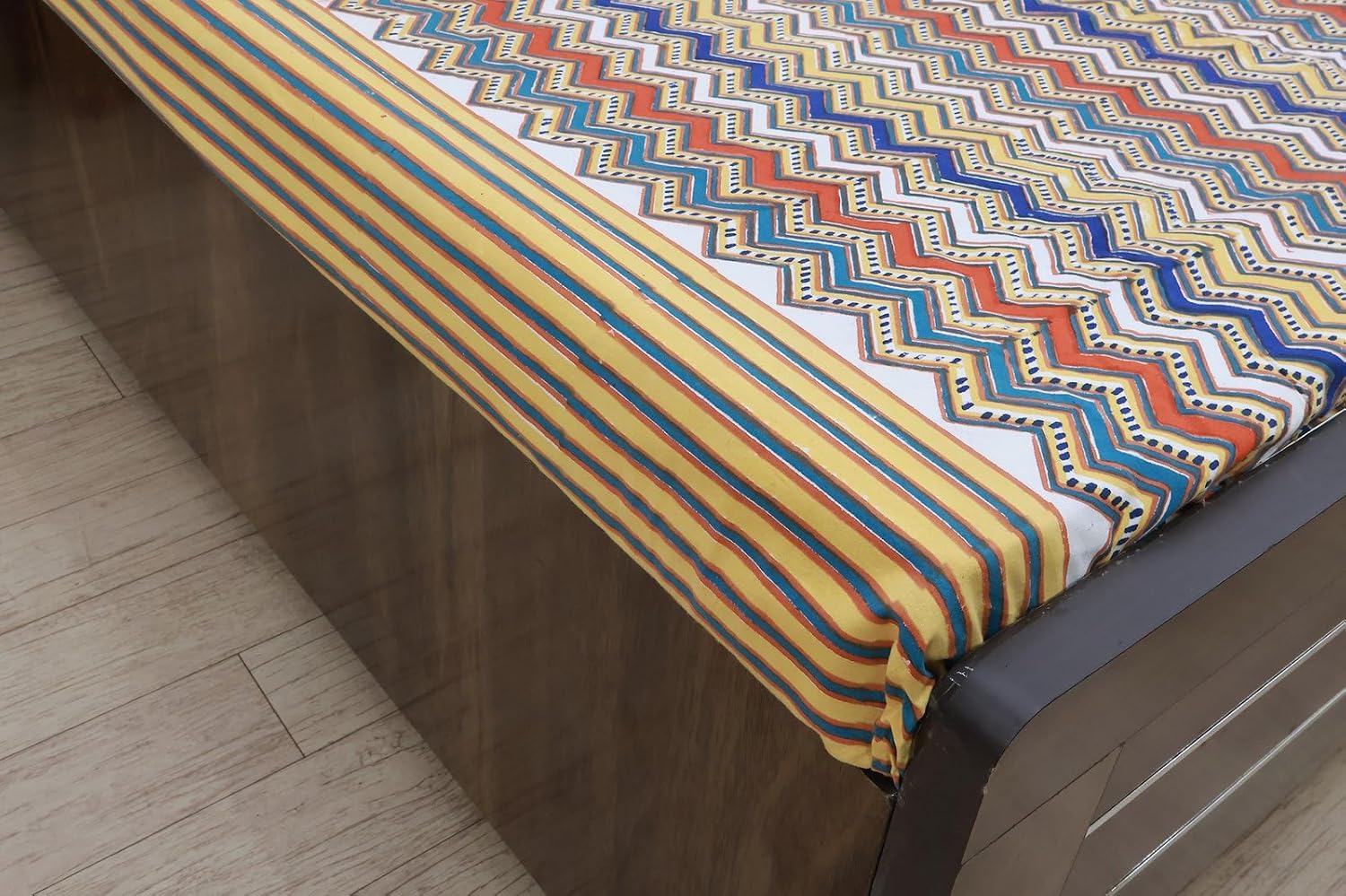 Twin Size Hand Block Printed Cotton Bedsheet, White Blue, 100% Cotton Flat Sheets, Floral Pattern, Soft and Breathable for Cozy Bedding Home Decor Bedroom Autumn Thanksgiving