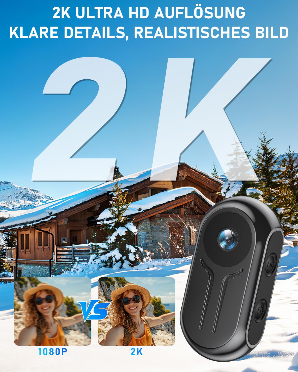 Mini Action Cam mit WiFi 2K Bodycam Körperkamera Mini