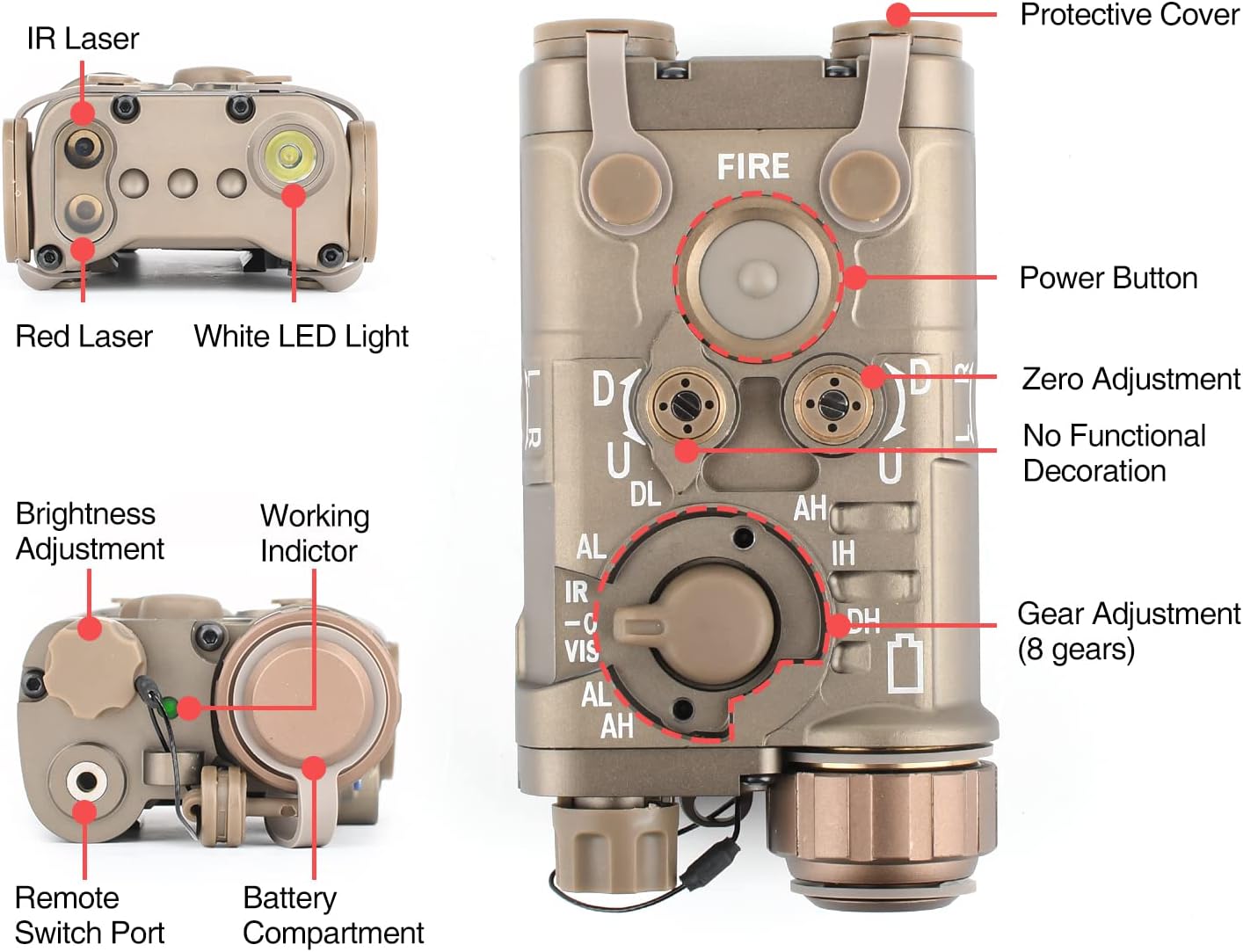 NOBUHIRO Upgrade Metal PEQ Box 10 Modes with Red Laser+White Light+IR Laser, + Tactical Group Type Picatinny Riser Mount Red Dot Riser Mount (Tan,Black)
