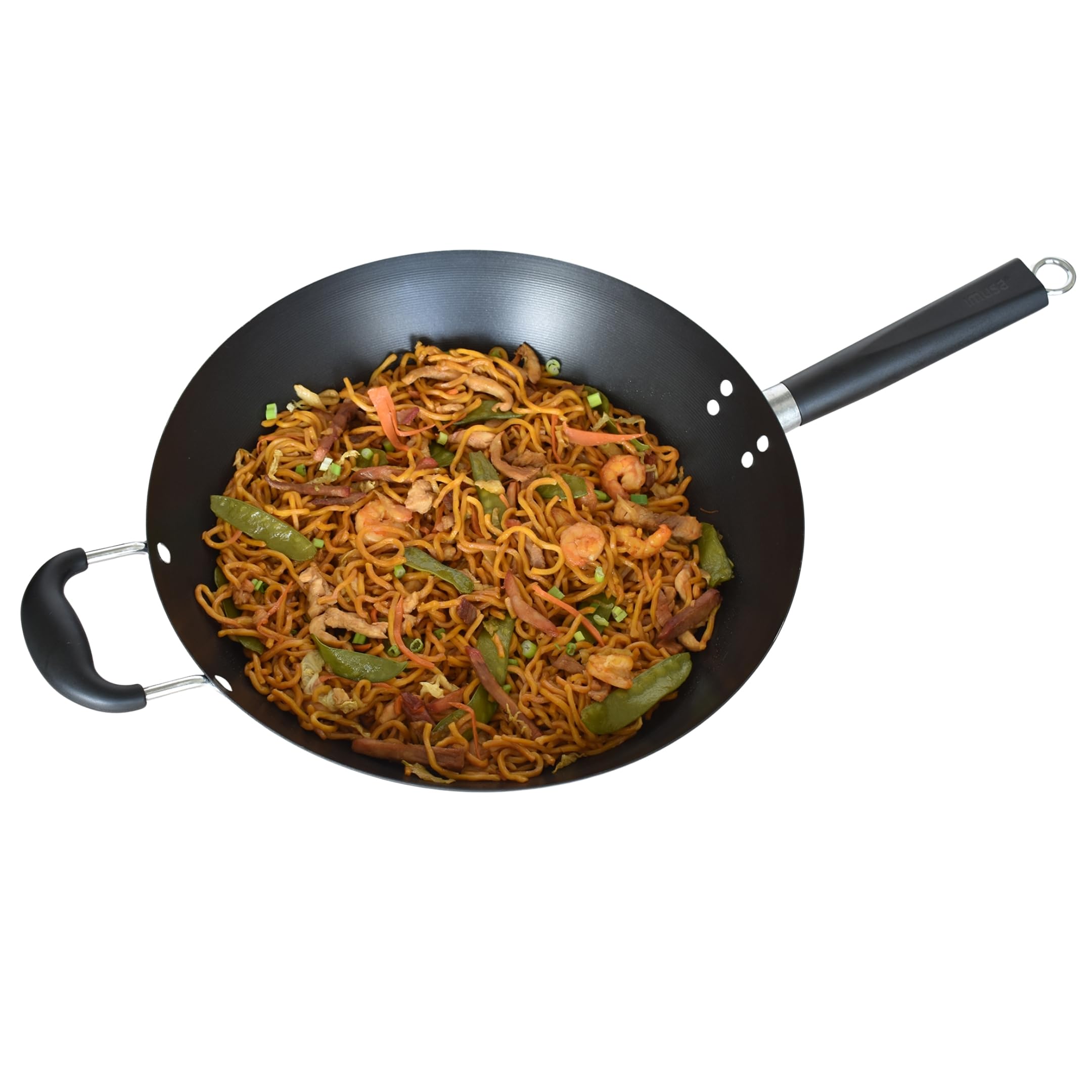 IMUSA USA 14" Traditional Nonstick Coated Wok with Triangle Helper Handle
