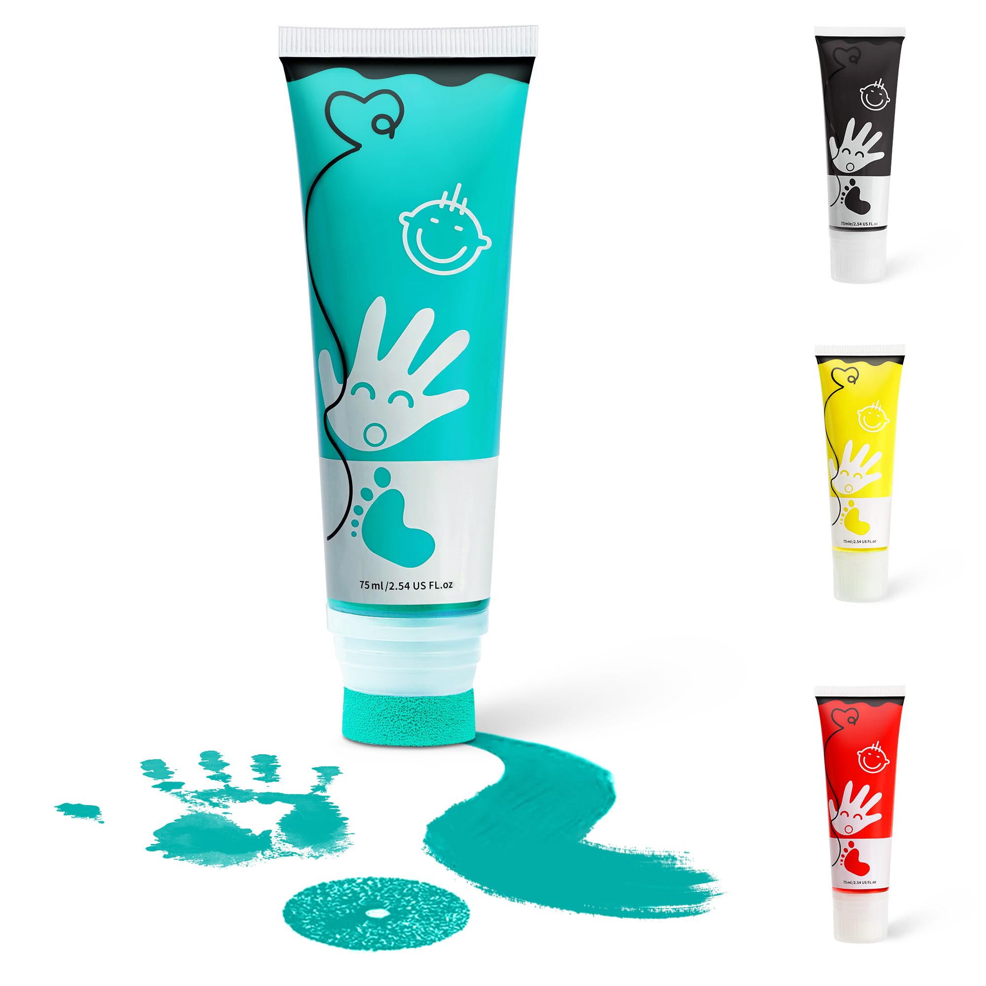 TOGOU2S Fußabdruck Baby Farbe mit Schwammkopf Handabdruck Baby Fingerfarben Kinder Pfotenabdruck set Hund Babysichere Farbe Ungiftig Säurefreie Leicht Abwaschbar Zimmer-Dekoration 75ml Mintgrün