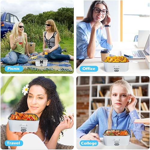 Miniatura 9 de PHIWILLS Fiambrera eléctrica de 1.5 L y 1.8 L, contenedor calentador de alimentos, lonchera 3 en 1 para cochecamióntrabajo con compartimento de 0.45