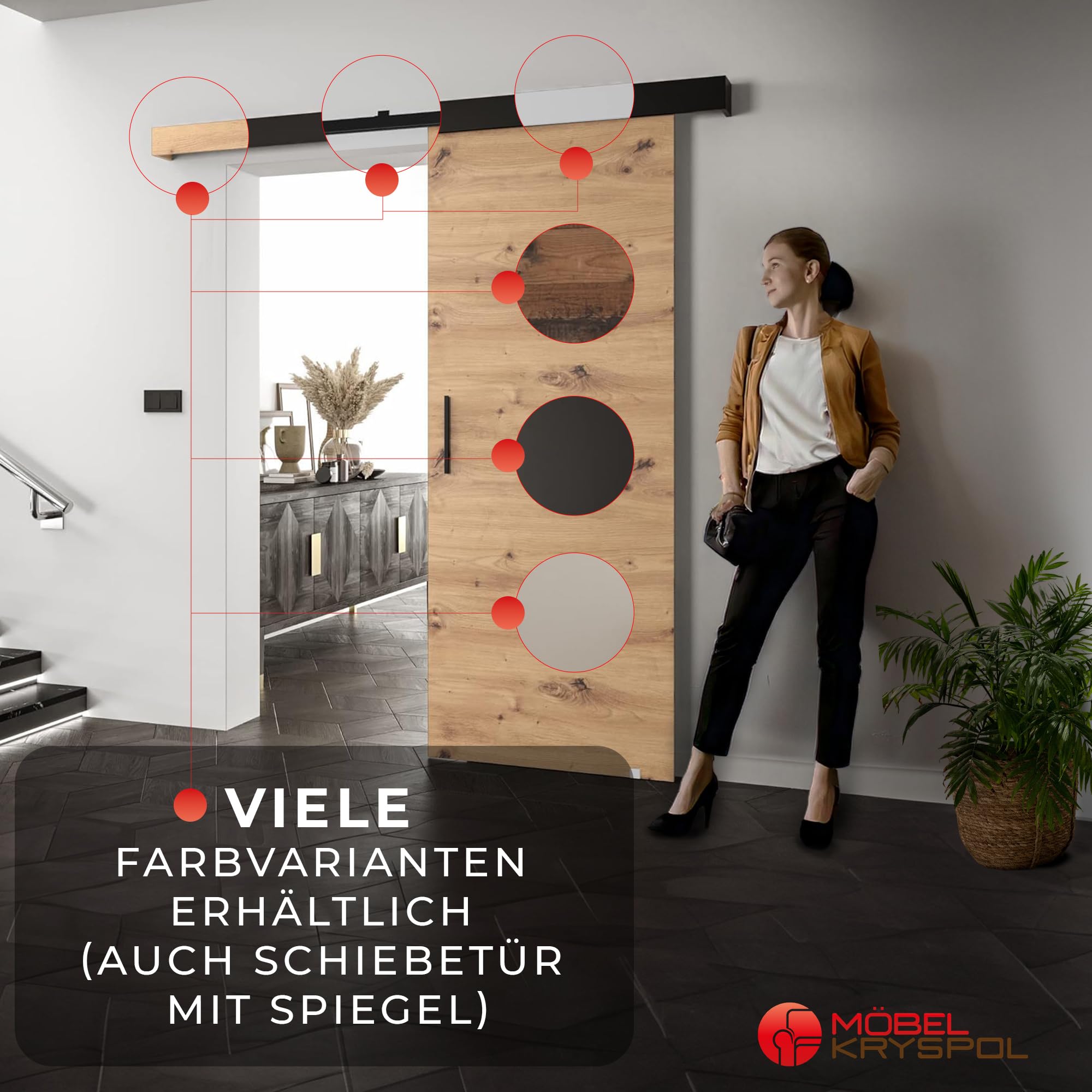 MEBLE KRYSPOL Salwador 4-Schiebetürsystem mit Schienenabdeckung und Dekorstreifen - Innentüren - Starke Konstruktion - 90x204cm - Craft Gold Schwarz