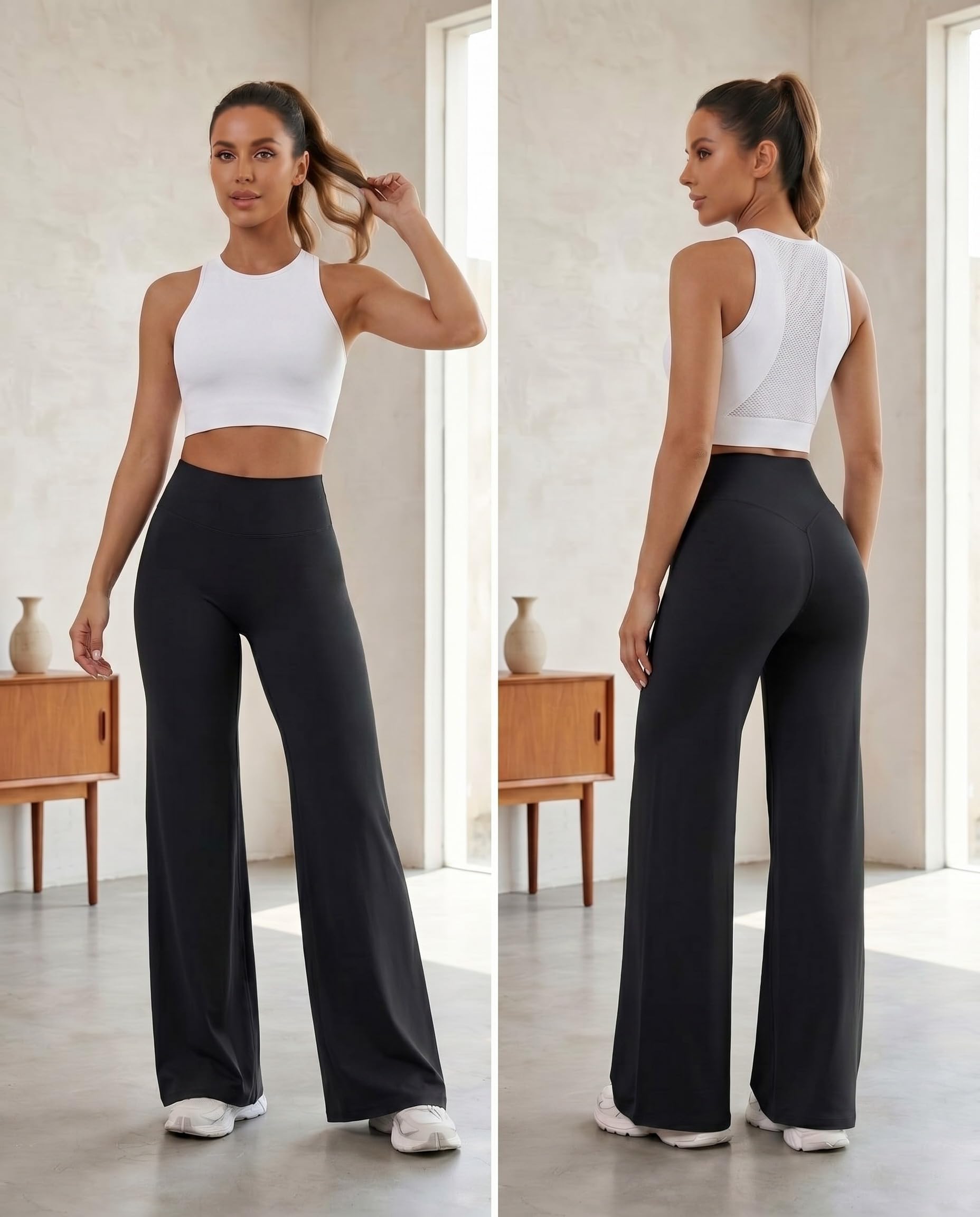 Coume 3er-Pack Workout-Leggings für Damen, ohne Vordernaht, gerades Bein, hohe Taille, Stretch, weites Bein, Fitnessstudio, Yogahose