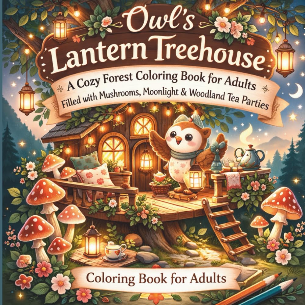 Owl’s Lantern Treehouse: A Cozy Forest Coloring Book for Adults Filled with Mushrooms, Moonlight & Woodland Tea Parties