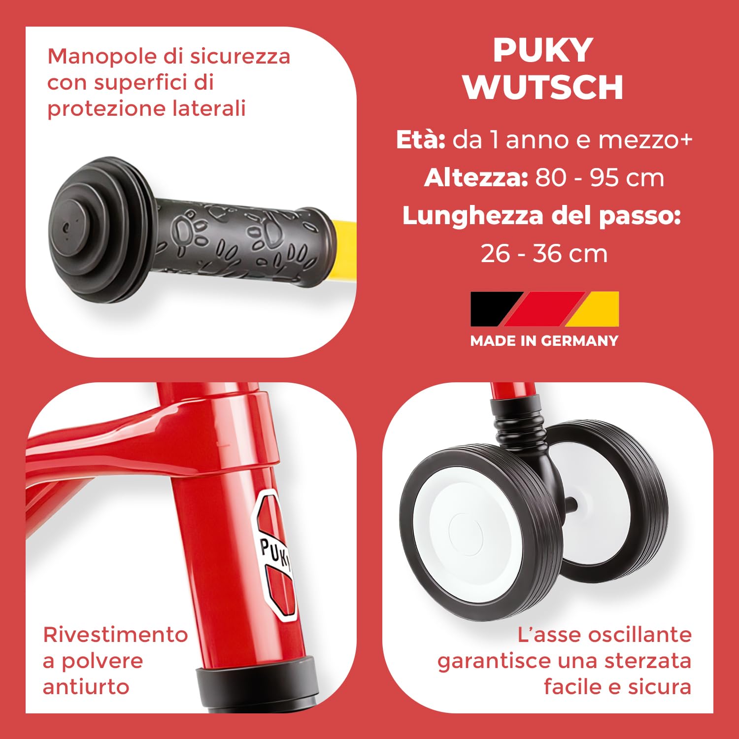 PUKY WUTSCH Multicolore | Bicicletta equilibrio da 1,5 anni | Giocattolo senza pedali | Monopattino per interni e esterni | Veicolo sicuro con asse oscillante | Seduta ergonomica | Ruote silenziose