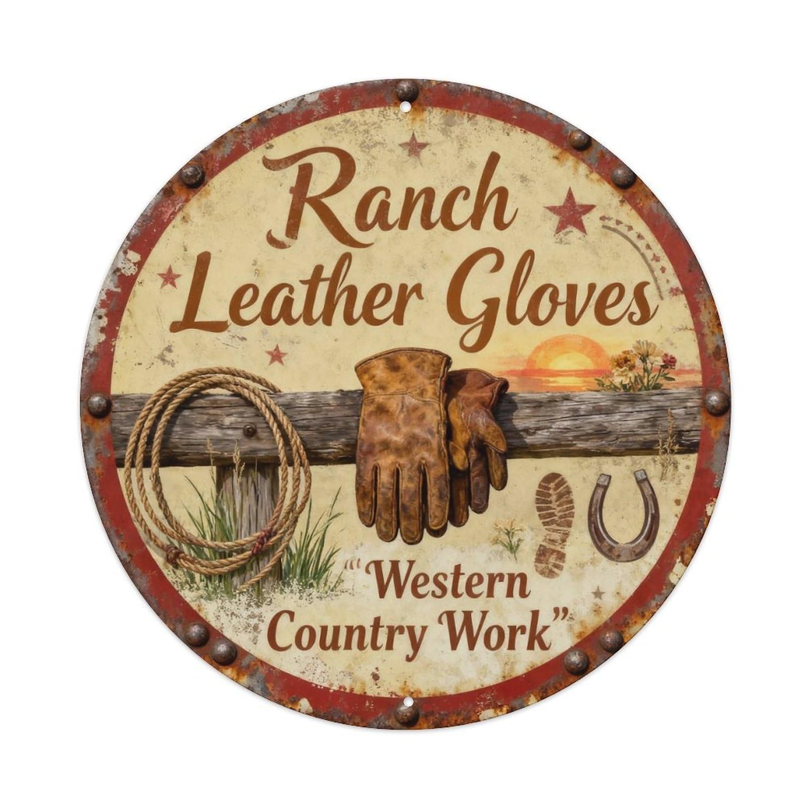 Ranch Leather Gloves Metal Tin Sign Plaque