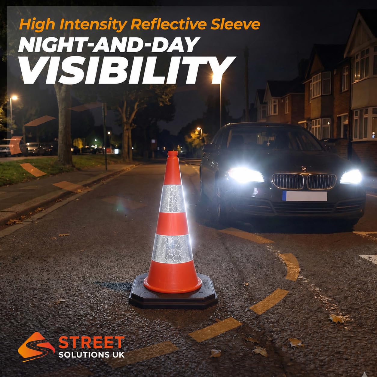 Street Solutions UK - 750 mm / 29 cali wysoki czarny ruch bezpieczeństwo ruchu uliczny stożek odblaskowy rękaw odpowiedni dla biznesów, szkół, uniwersytetów o dużych obciążeniach bazy duże czarne stożki bezpieczeństwa