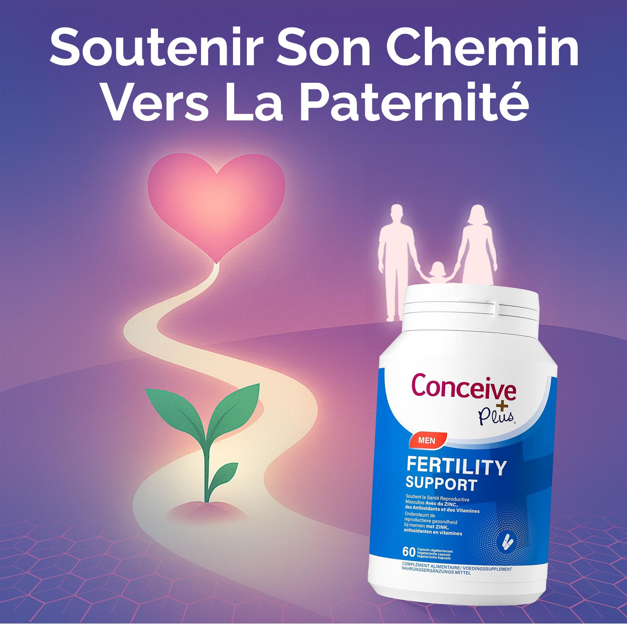 Conceive Plus Vitamines de fertilité pour homme - Stimule la testostérone, augmente la production de sperme - Zinc, folate, racine de Maca, sélénium, pilules - 60 capsules végétariennes