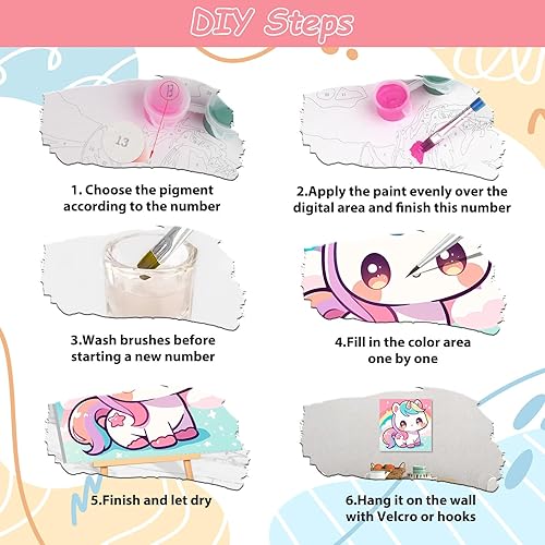 Miniatura 104 de EOBROMD Mrine Life - Paquete de 4 kits de pintura enmarcada por números para niños, kits de bricolaje para niños de 4 a 8 a 12 años, pintura sobre
