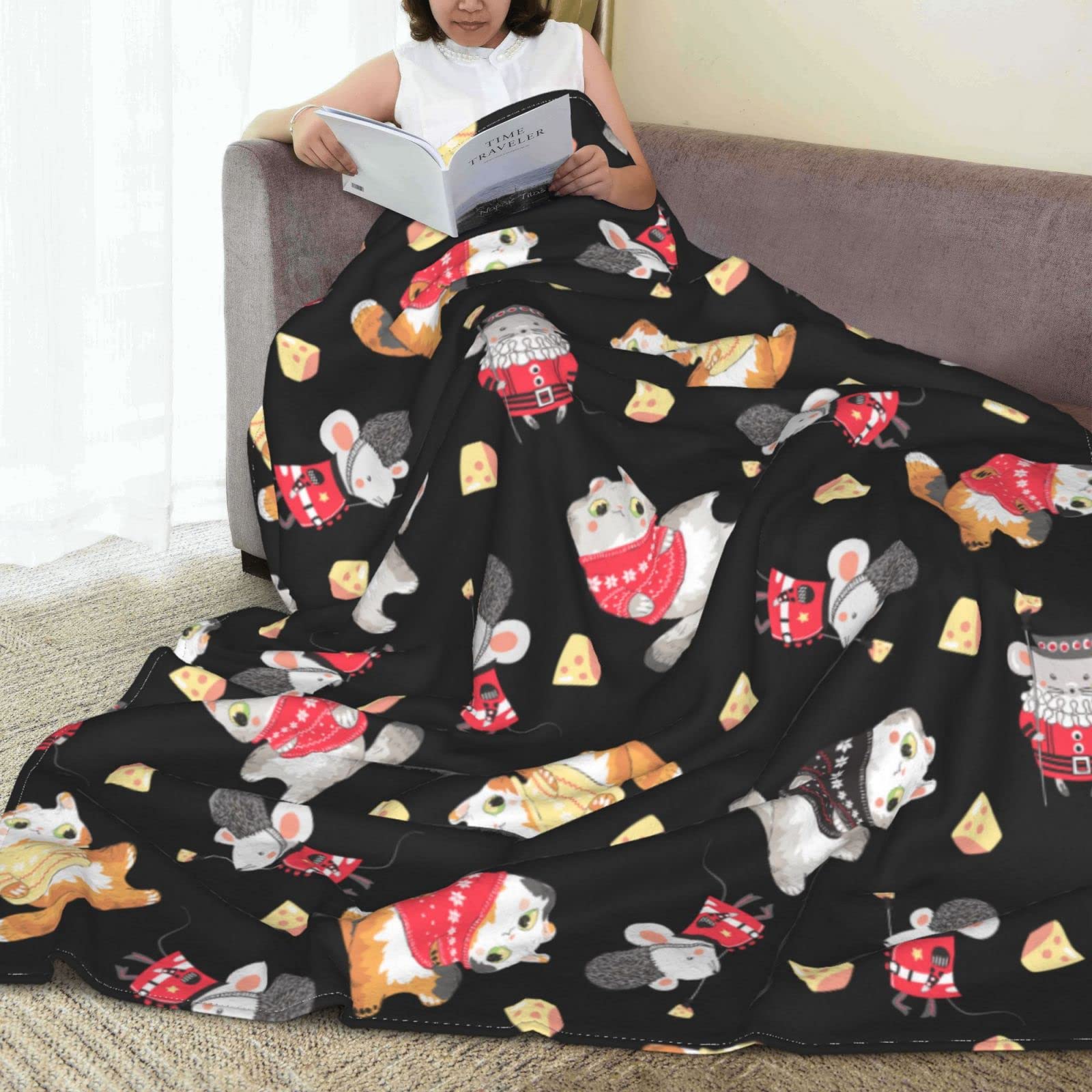 Coperta in pile con topi e gatti divertenti, per letto, divano, coperta in pile, leggera, morbida e accogliente, 127 x 101,6 cm