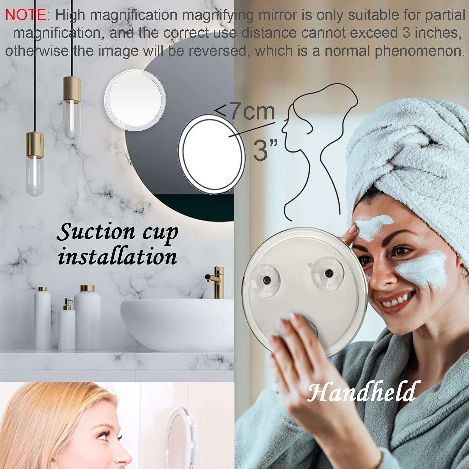 20x Magnifying Mirror with Suction Cup, Magnified Mirror, Close Up Mirror for Precise Details of Makeup, Super Magnification, 6" Dia : Beauty & Personal Care