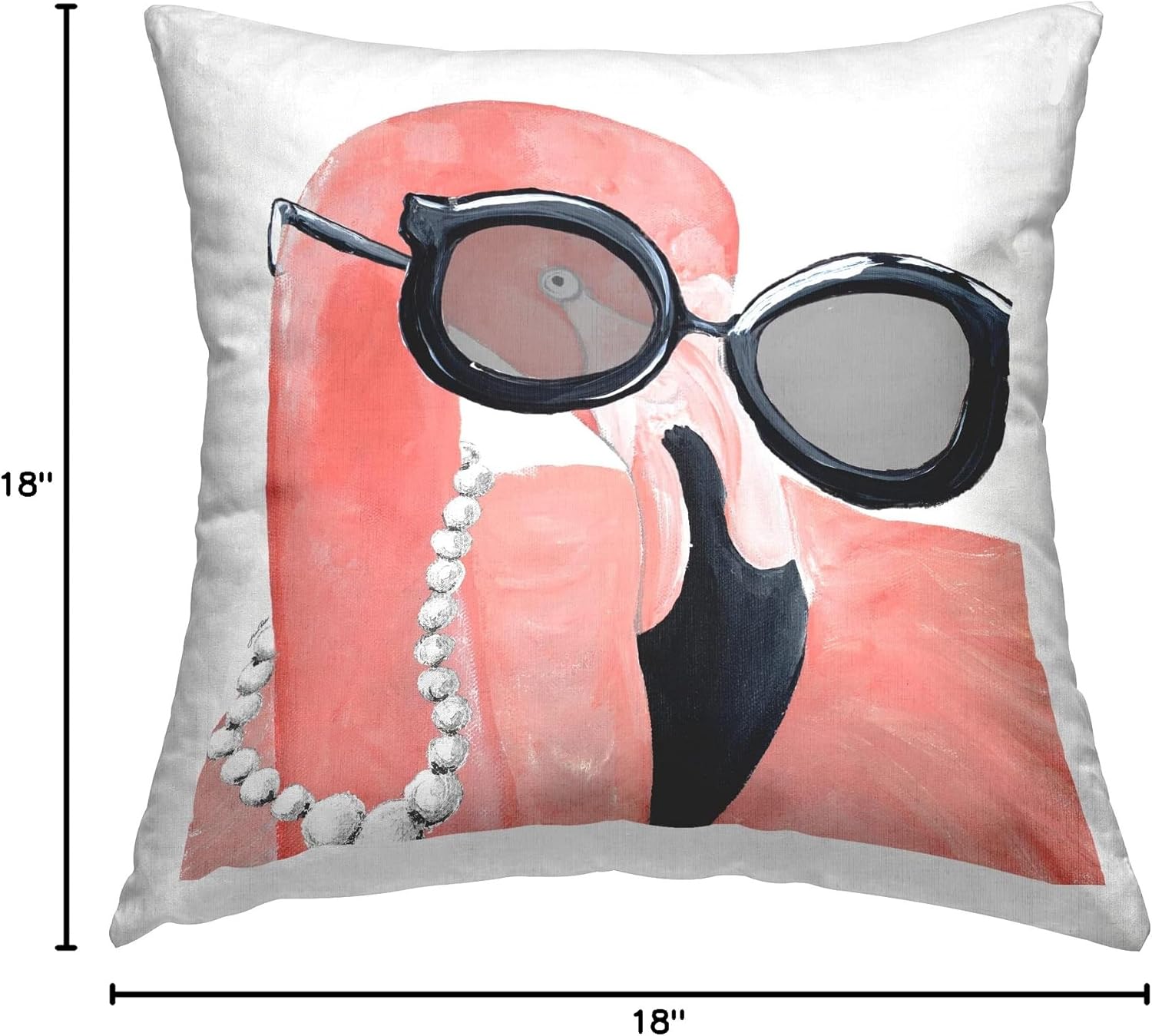 Stupell Industries Glam Fashion Pink Flamingo Sunglasses Pearls Bird Design by Gina Ritter Pillow, 18 x 18, Black
