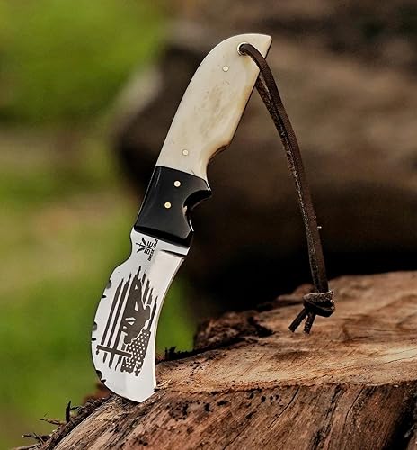 Miniatura 53 de Cuchillo de acero hecho a mano con funda de cuero, cuchillo utilitario resistente, cuchillo de electricista para desollar alambre para profesional