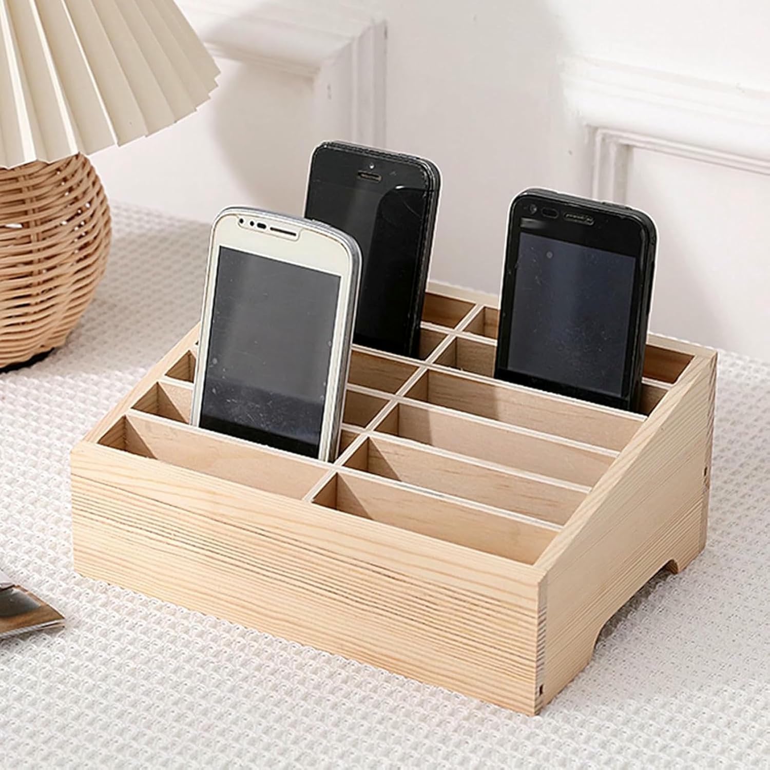 Clear Cell Phone Locker Box Mobile Phones Desktop Organizer Wooden Cell Phone Storage Cabinet Phones Capacity Storage Cabinet Slots~/