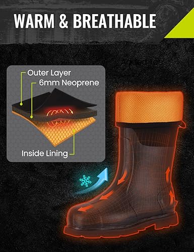 Miniatura 4 de TIDEWE Botas de trabajo de goma para hombre con vástago de acero, botas de caza antideslizantes impermeables, botas de neopreno cálidas de 0.236 in,
