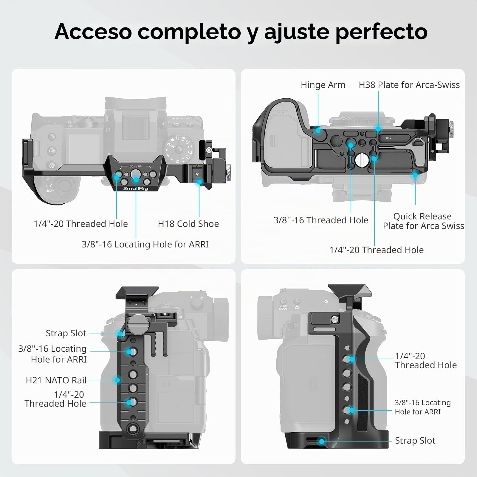SMALLRIG X-H2 / X-H2S Camera Full Cage para FUJIFILM X-H2 / X-H2S, Equipo de Cámara para Hacer Videos de Aleación de Aluminio con Rails NATO, Placa de Liberación Rápida para Arca - 3934B