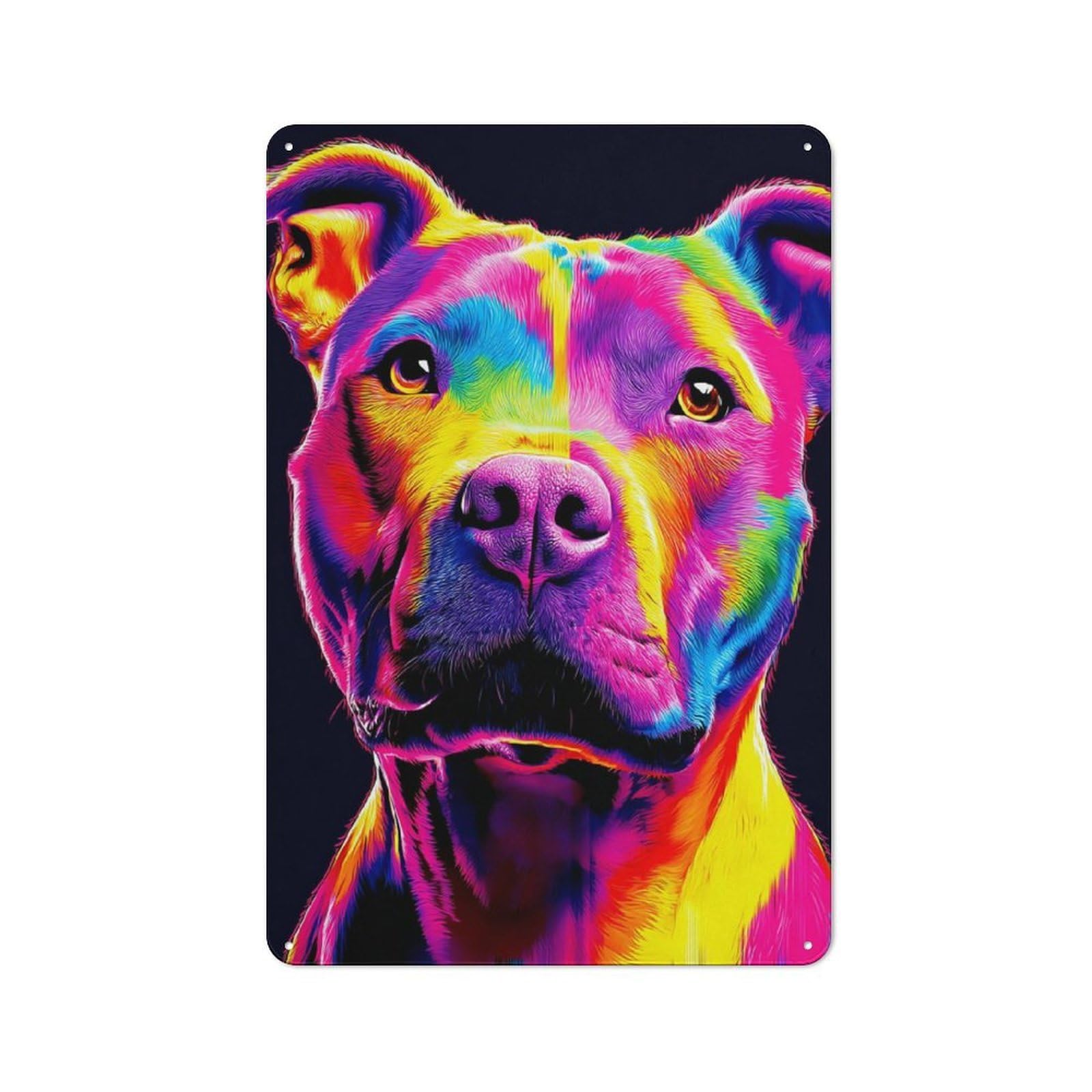 Junmoney Vibrant Rainbow Dog Portrait -4 Rustic Metal Plaque 30X20cm For Hobby Room Or Studio, For Creative Interior Collectors