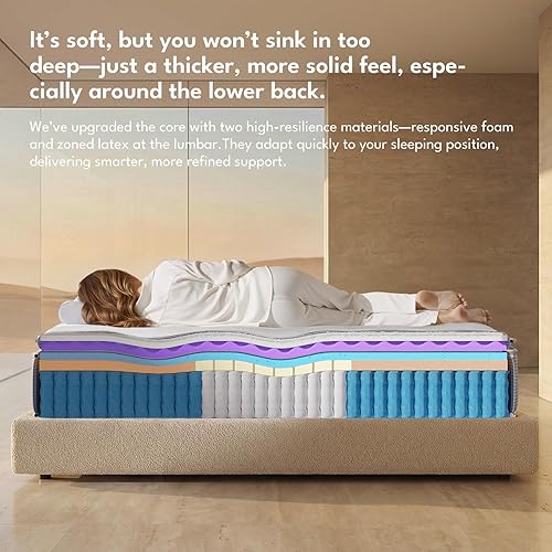 Miniatura 5 de Colchón Queen de 14 pulgadas, colchón híbrido de lujo tamaño Queen con doble refrigeración, espuma viscoelástica PCM ventilada de 2 pulgadas,