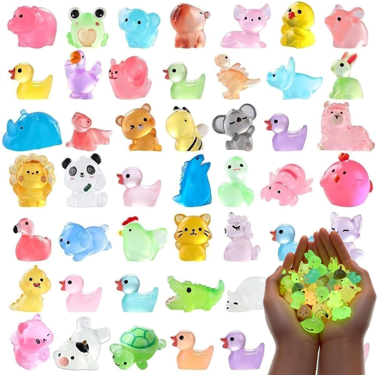 Mini Luminous Resin Animals, Glow in The Dark Figurines, Mystery Resin Animals Blind Bag, Mini Luminous Farm Ocean Figures Animal Miniatures for Fairy Garden Decor Dollhouse Accessories (10pcs)