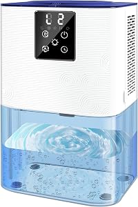 Dual-Core 105OZ Dehumidifier for Home 1000 Sq.Ft - 1100ml/Day, 28dB Quiet, 7-Color LED Light, Auto Shut-Off & Defrost, Digital Display, Bathroom Bedroom Basement RV(Blue White)