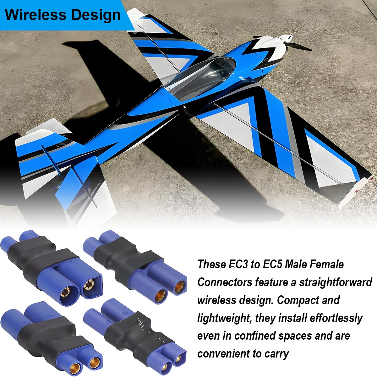 4 adaptery wtykowe EC3 do EC5, pozłacane styki miedziane obudowa PA66 wtyczka EC3-do EC5 adapter gniazda do samolotów RC, dronów, ładowarek akumulatorów Lipo i NiMH