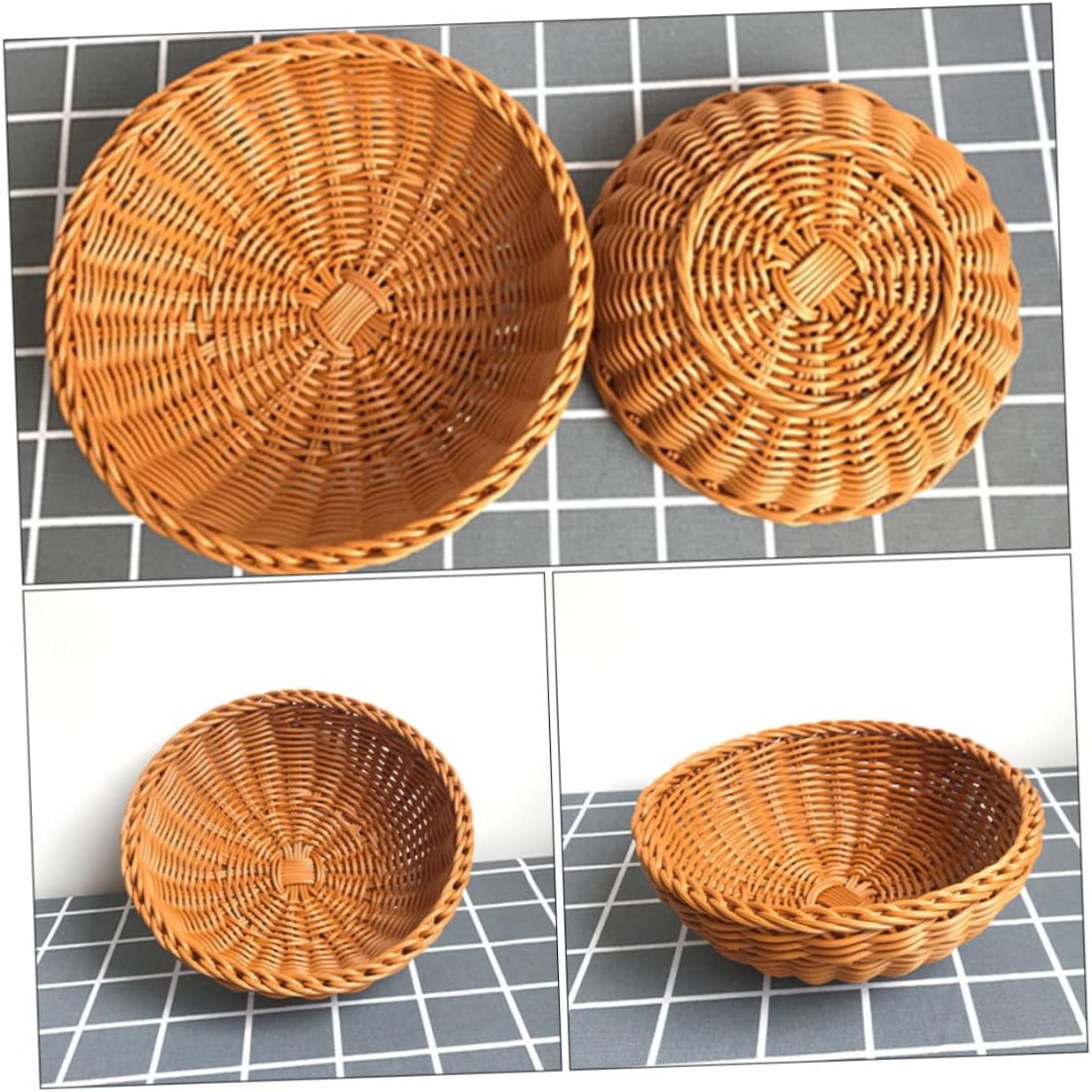 3pcs Round Woven Bread Storage Basket Decorative and Functional Picnic Container Stylish Home Organizer Chocolate Color for Storage and Decoration