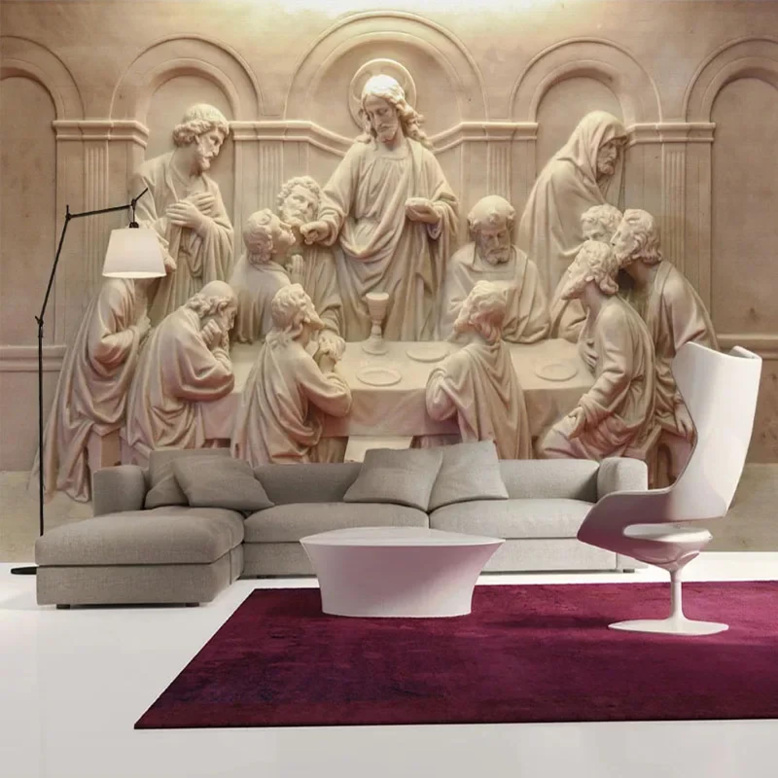 Mural de pared 3D Estatua de figura de estilo retro en relieve-420 x 260 cm-Decoración De Pared Fotomural Decorativo Murales Comedores Salones Habitaciones