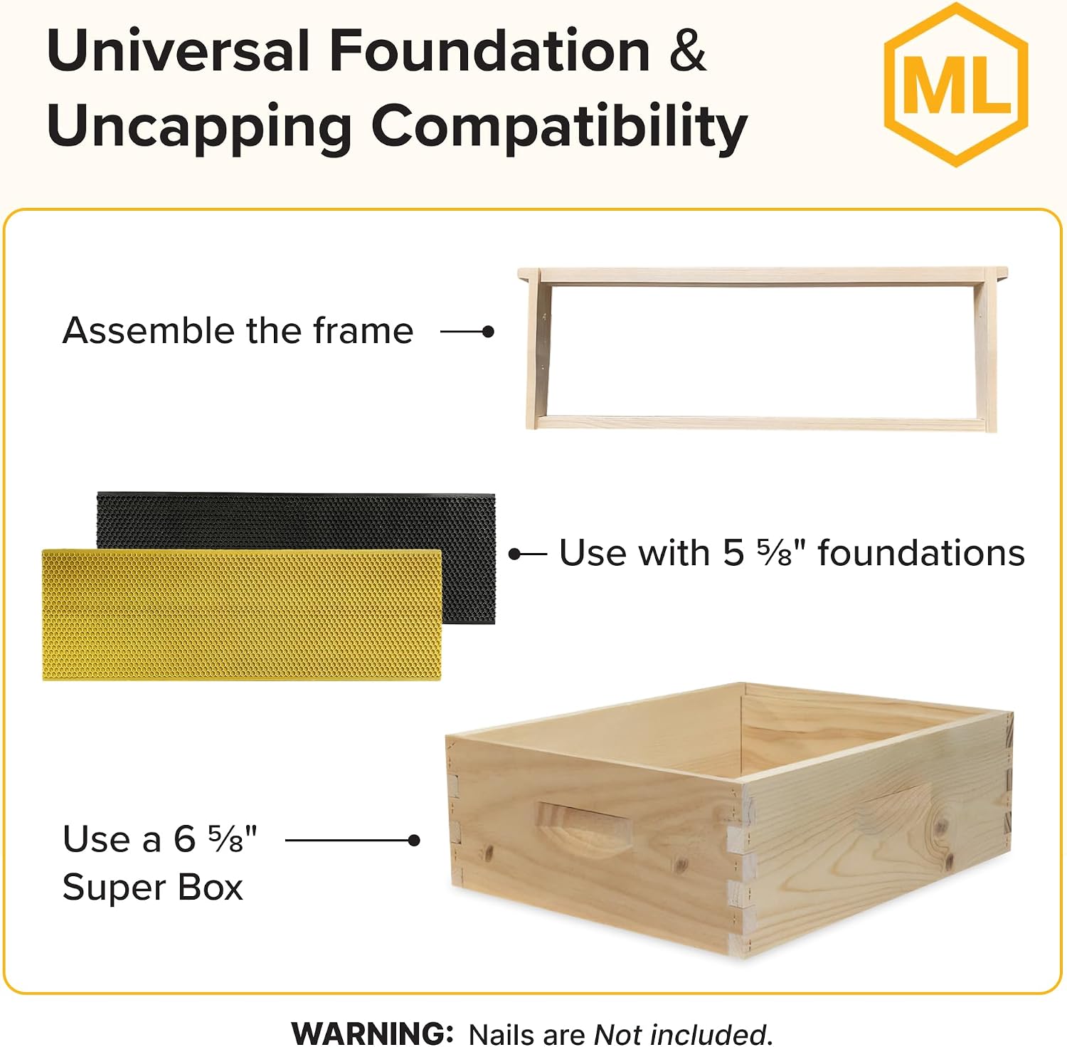 Mann Lake 6 1/4" Medium Beehive Frames, 100-Count Unassembled Wood Frames with Wedge Top & Grooved Bottom, With Pre-Drilled Holes, Fits 6 5/8" Supers, Supports Wax/Plastic Foundation Sheets, Made USA