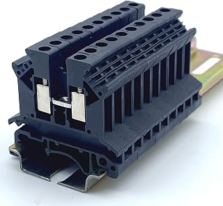 Erayco UK2.5B-B DIN Rail Terminal Block, Screw Clamp, 600V 20A 24-12AWG, Pack of 100 (Black)