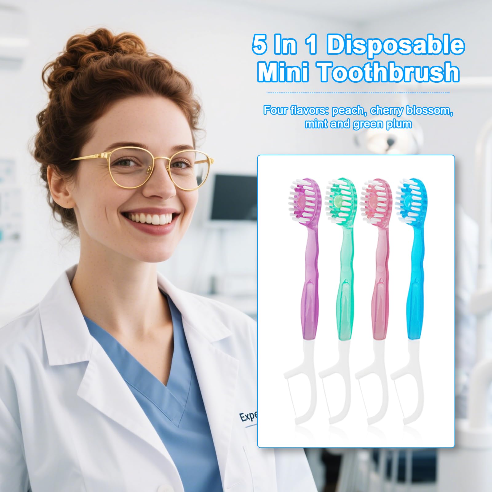 Cepillo de dientes y hilo dental 5 en 1, 26 mini cepillos de dientes con pasta de dientes, cuidado bucal todo en uno sobre la marcha, mini cepillo 5 en 1, pasta de dientes y hilo dental 2