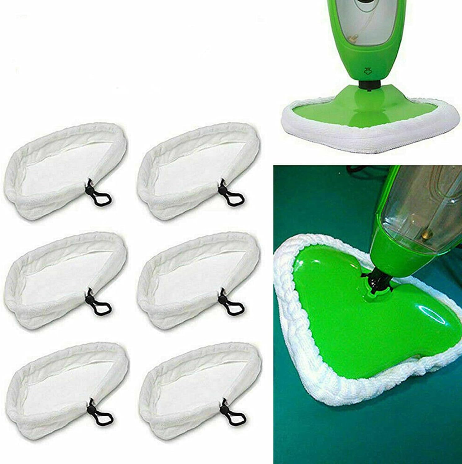 6Pcs Steam Mop Pads, Washable Replacement Microfibre Steam Mop Pads Reusable Microfiber Cleaning Pads Compatible with Steamboy H2O H20.