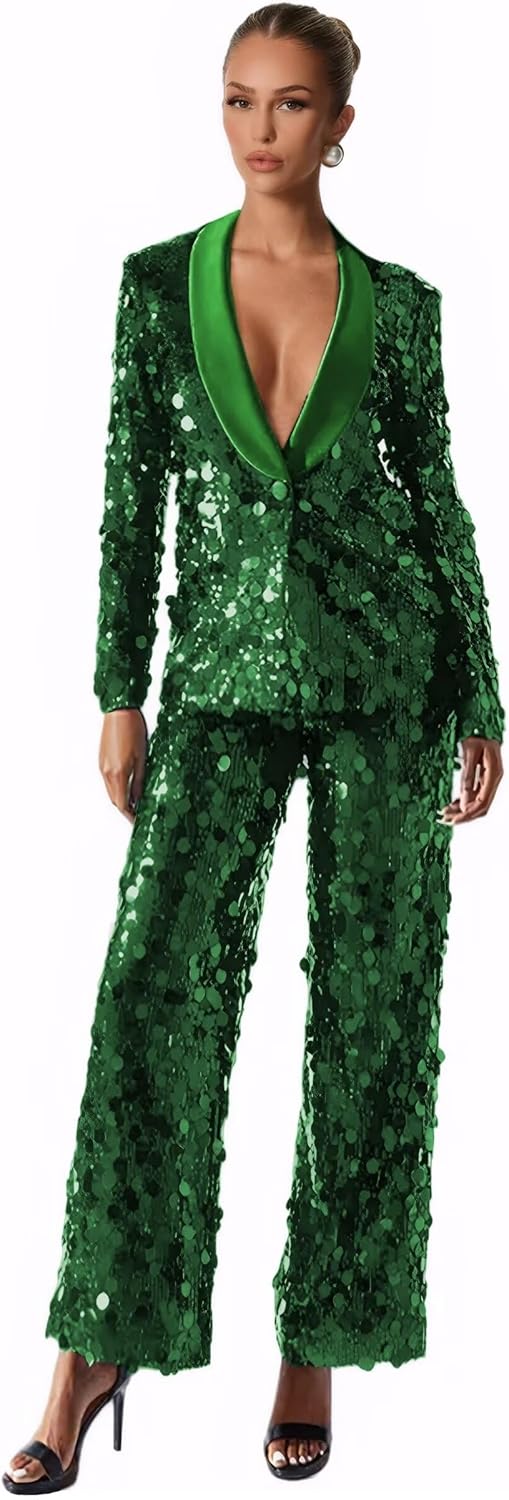 Women 2 Piece Sparkly Women Pant Suit Night Shiny Womens Suit Glitter Womens Suits for Party Wedding FXZ04